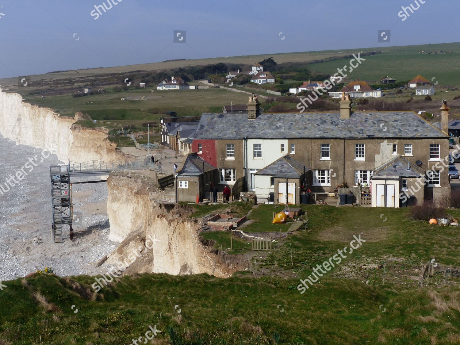 View Cottages Suffering Erosion Birling Gap Editorial Stock Photo ...