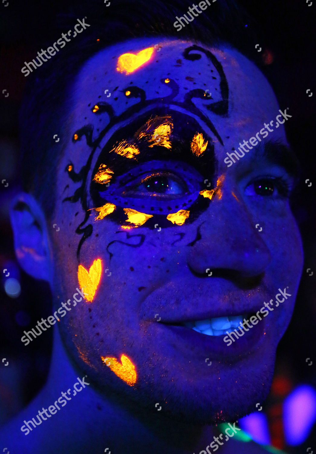 People Covered Neon Body Paint Take Editorial Stock Photo - Stock Image