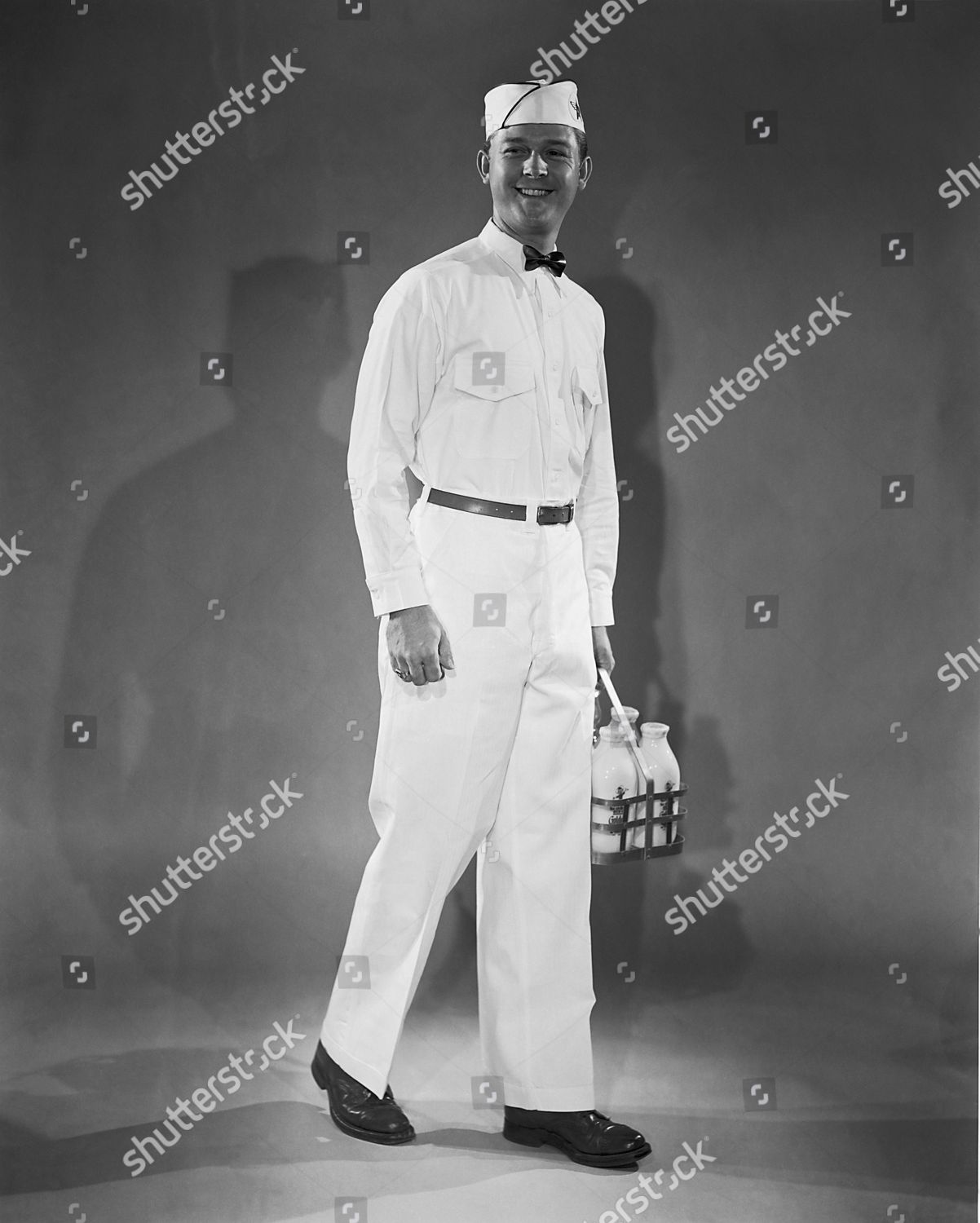 Model Released Milkman Uniform Carrying Crate Editorial Stock Photo
