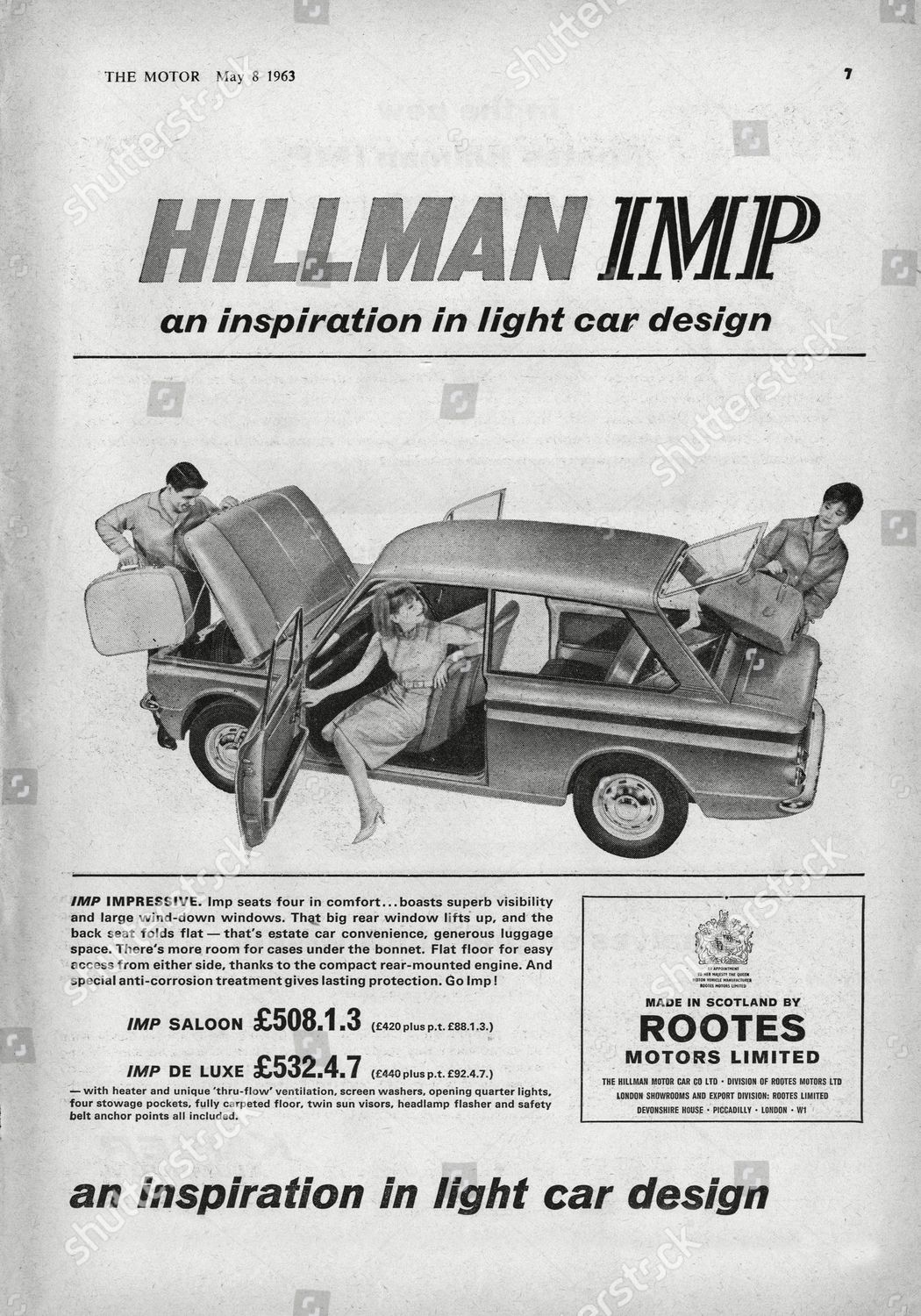 1963 Hillman Imp Original Advert Editorial Stock Photo Stock