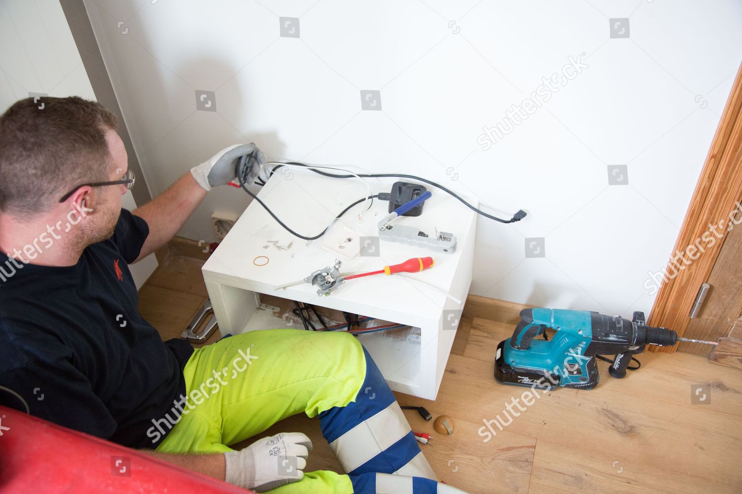 Cable Television Installation Engineer Finishes Wiring Editorial Stock Photo Stock Image