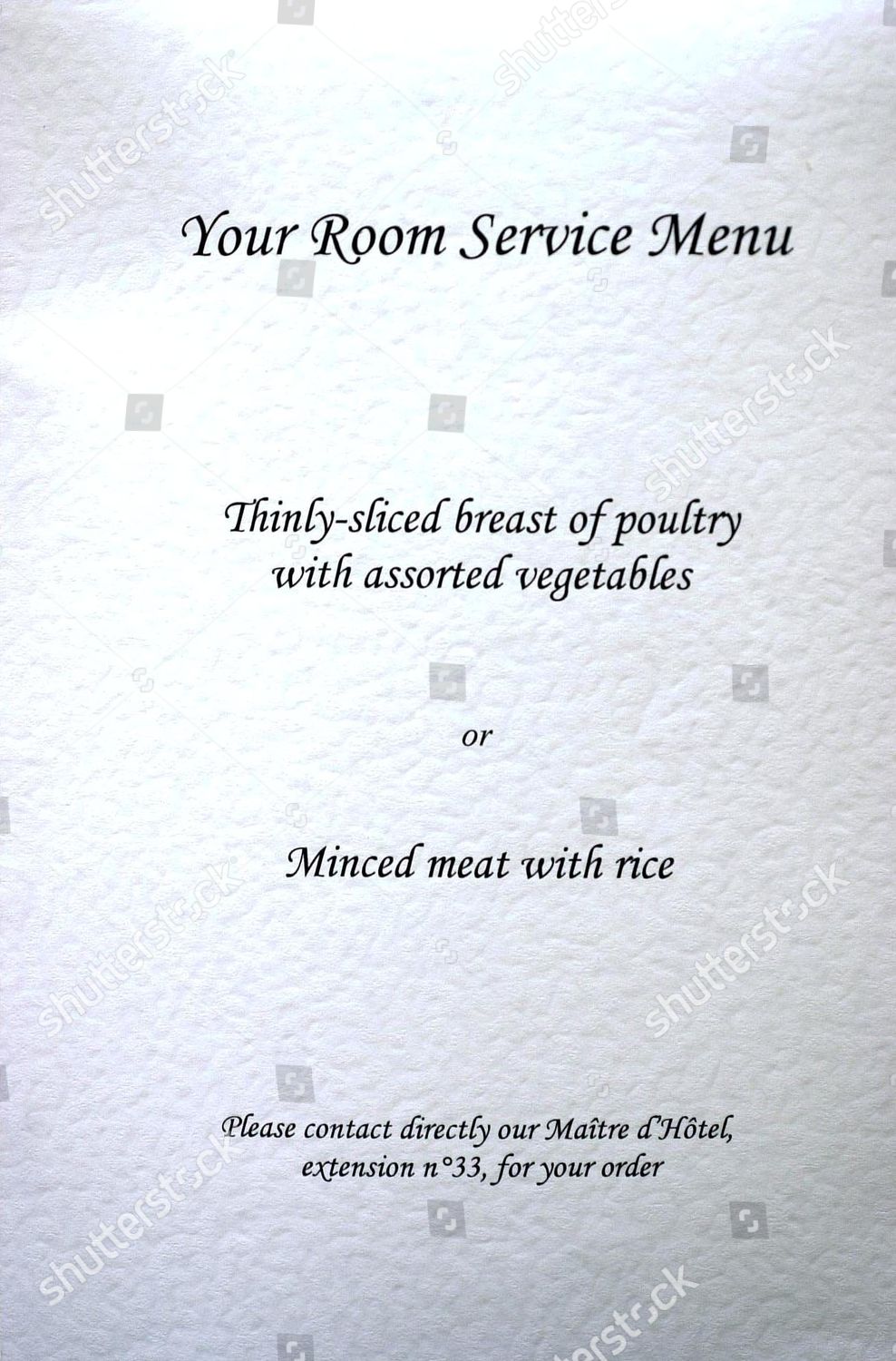 Room Service Menu Holly Hotel Crillon Editorial Stock Photo