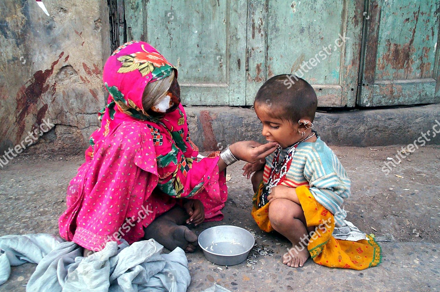 Poor Beggar Child Feeding Her Younger Editorial Stock Photo - Stock ...