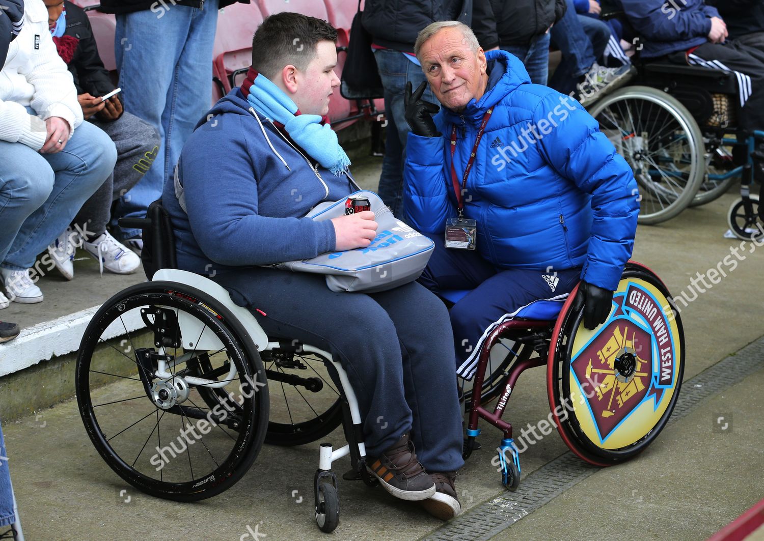 Two West Ham Fans Wheelchairs Chat Before Editorial Stock