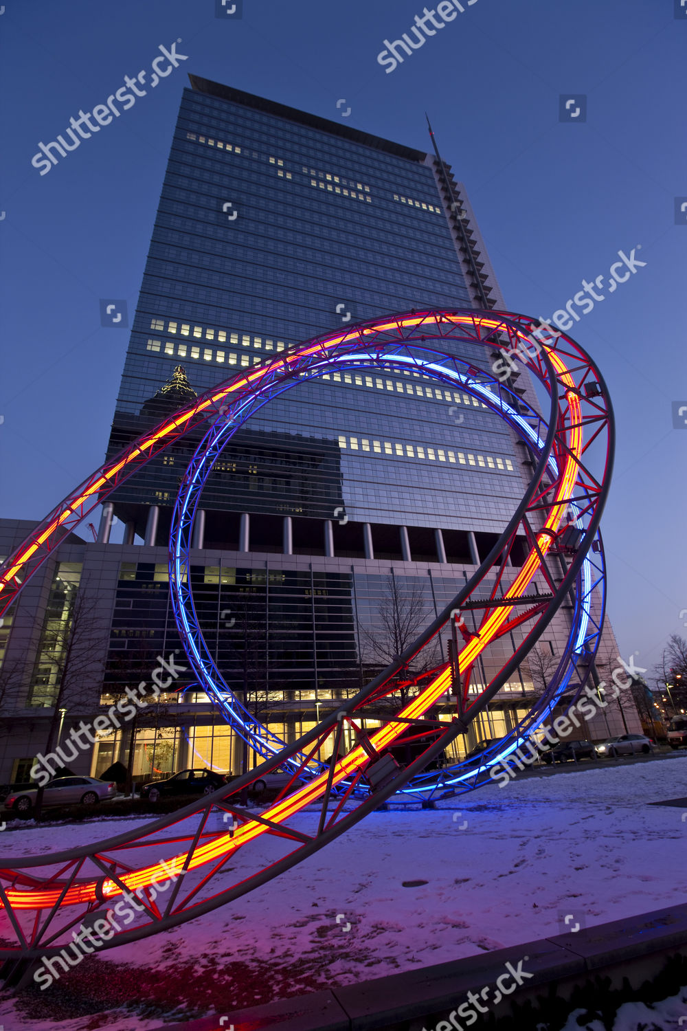 Artwork Illuminated Rings Between Commerzbank Polluxhaus Buildings Editorial Stock Photo Stock Image Shutterstock