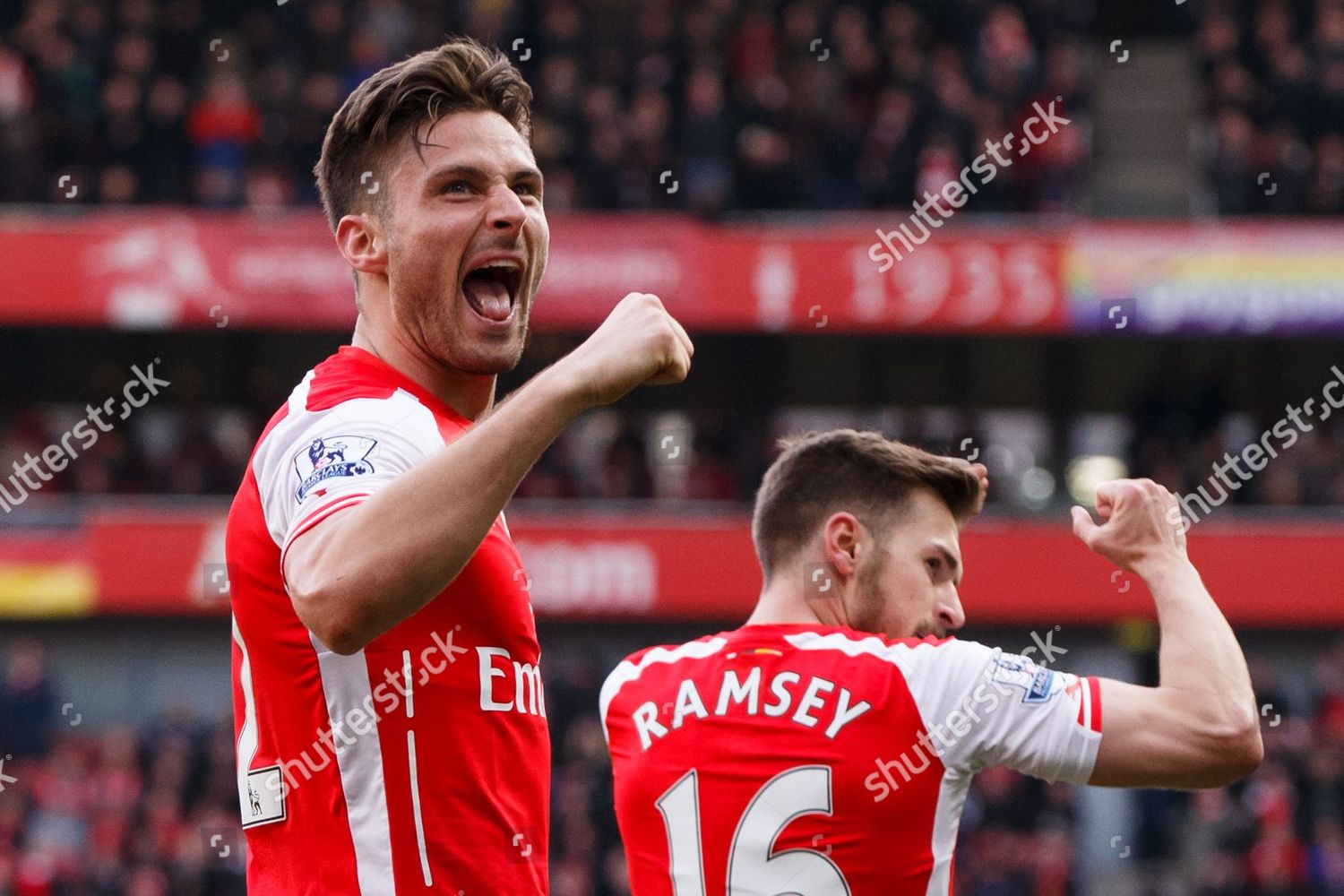 Olivier Giroud Arsenal Celebrates Aaron Ramsey Editorial Stock Photo 