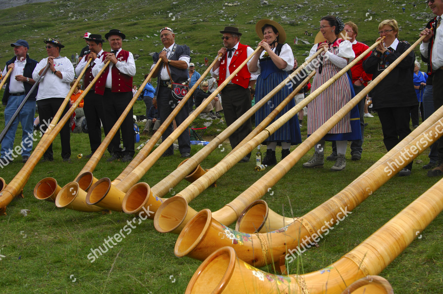 Alphorn Blowers Shepherd Festival On Gemmi Editorial Stock Photo ...