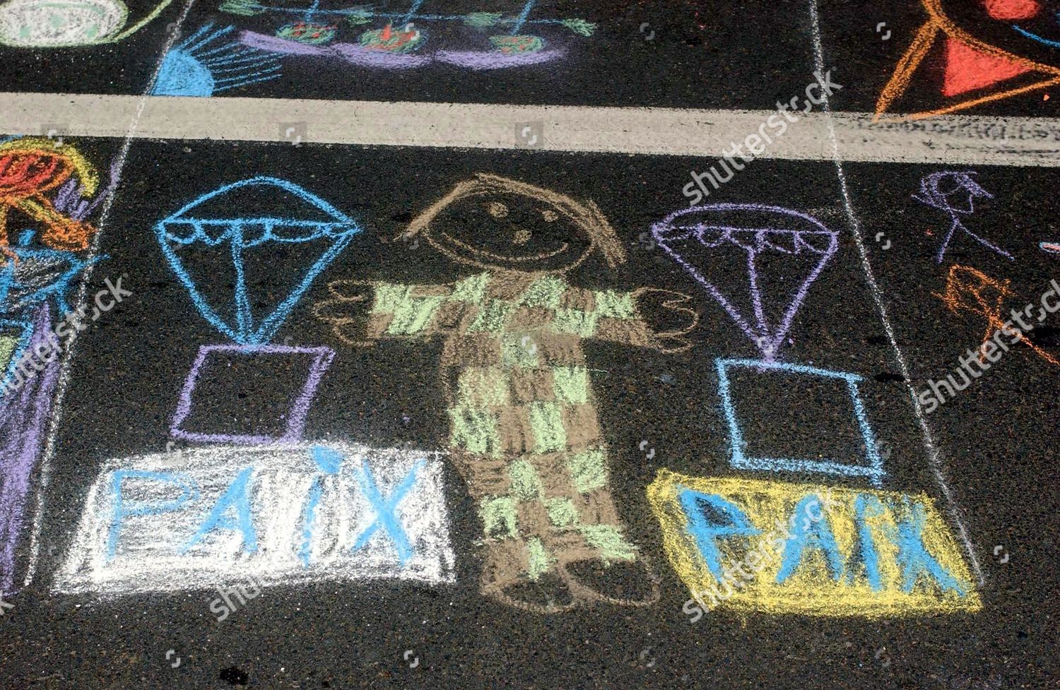 Chalk Pavement Drawings Depicting Celebrations 60th Editorial Stock