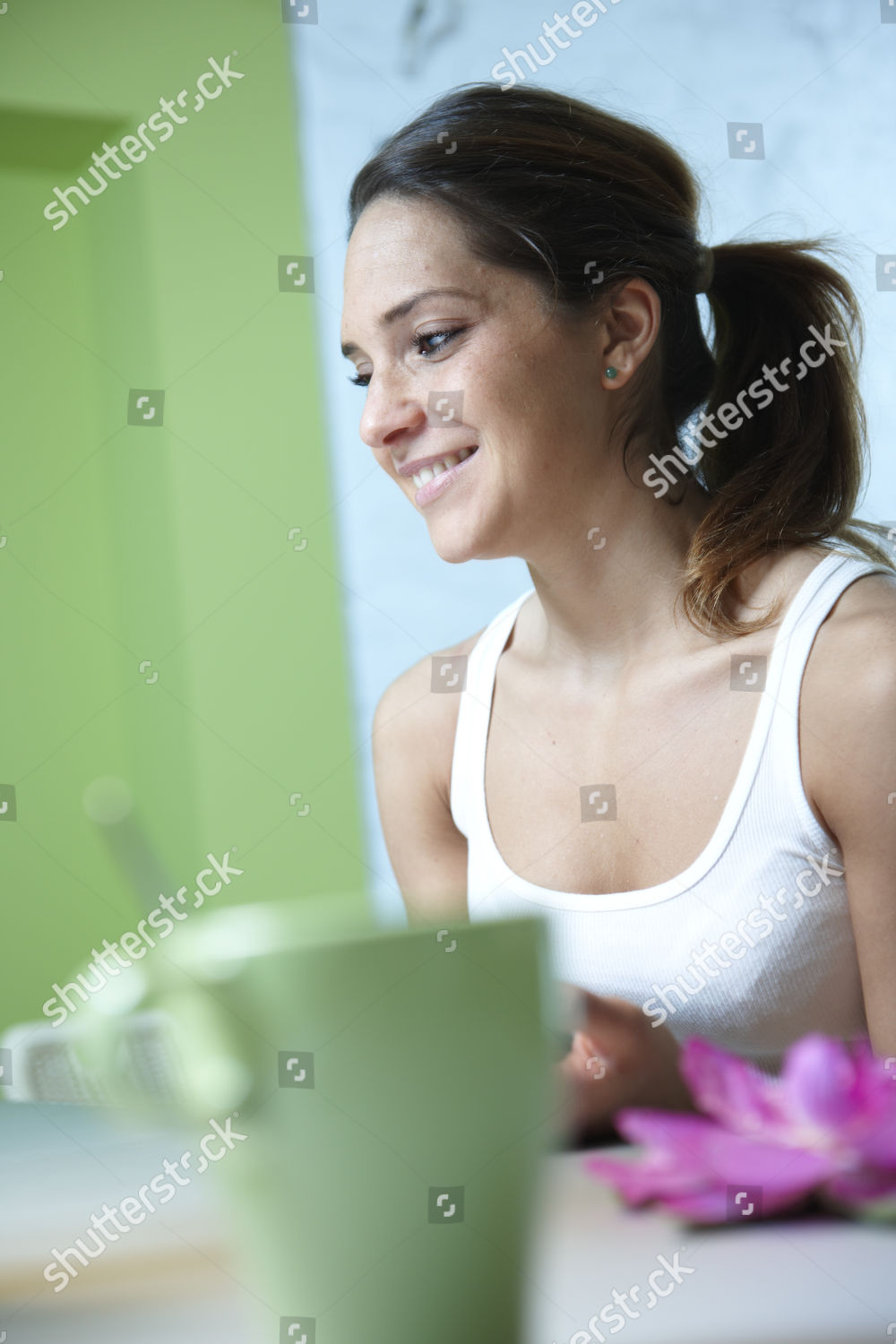 Model Released Young Woman Sitting Table Editorial Stock Photo - Stock ...