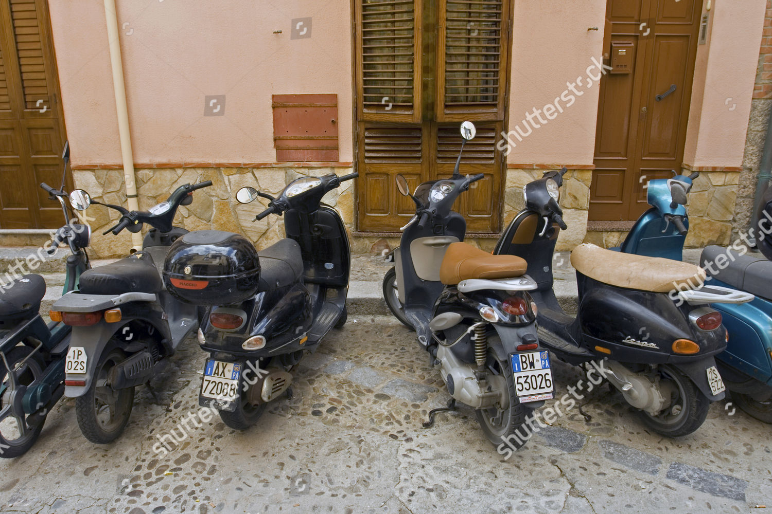Motorbikes Scooters Cefalu Province Palermo Sicily Editorial Stock