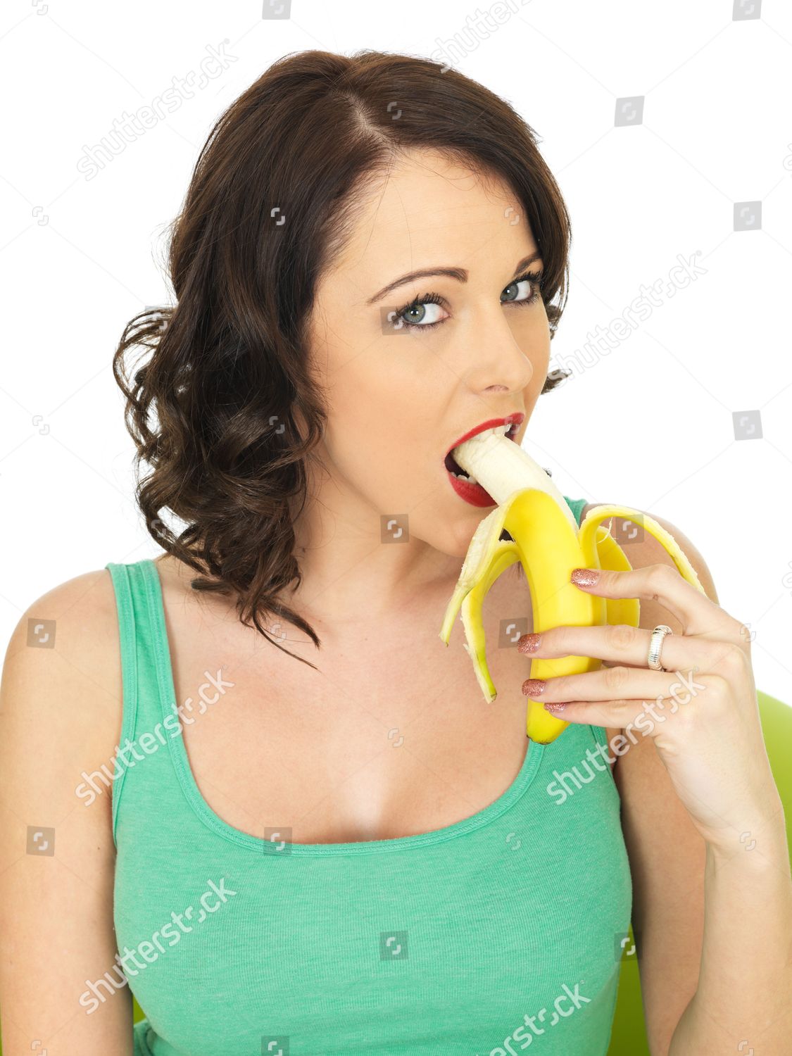 Healthy Young Woman Eating Banana Haber Amaçlı Stok Fotoğraf - Stok Görsel ...