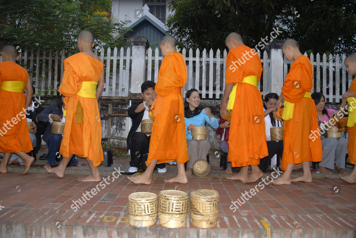 Buddhist Monks Begging Bowls Receiving Alms Editorial Stock Photo