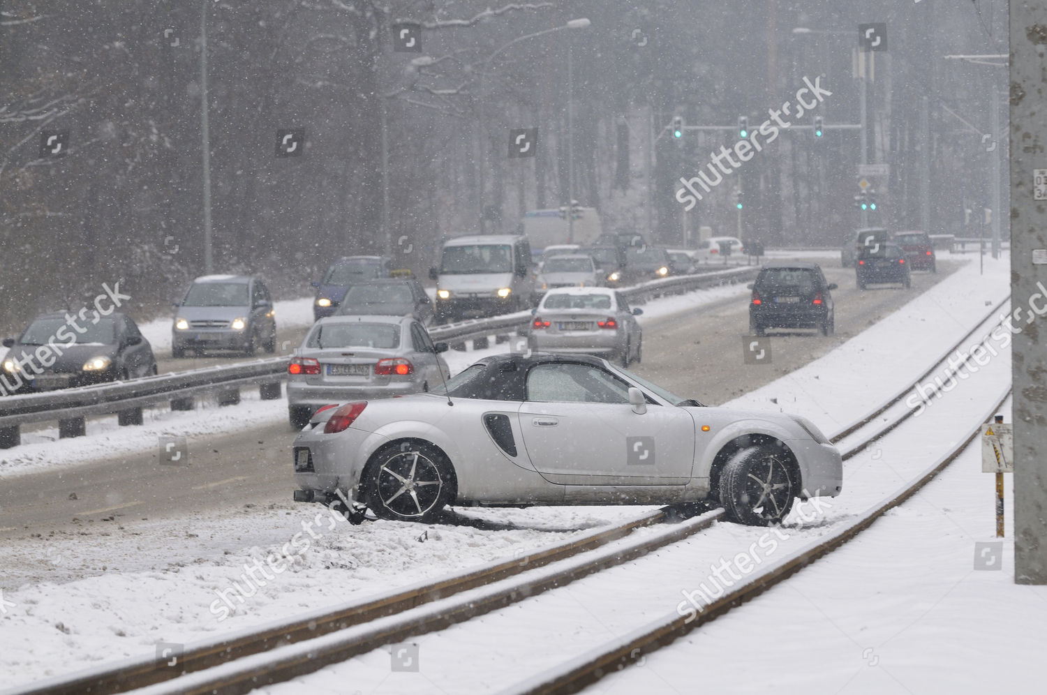 Snow Stuttgart Car Having Skid Onto Editorial Stock Photo Stock Image