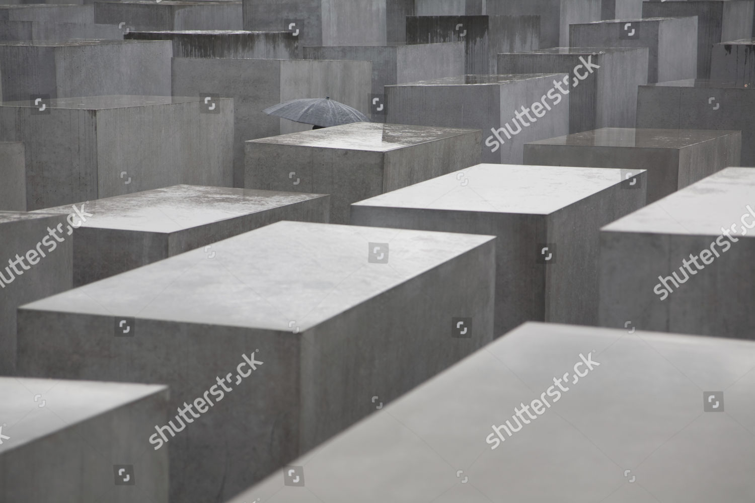 Umbrella Amid Stelae Concrete Slabs Memorial Editorial Stock Photo