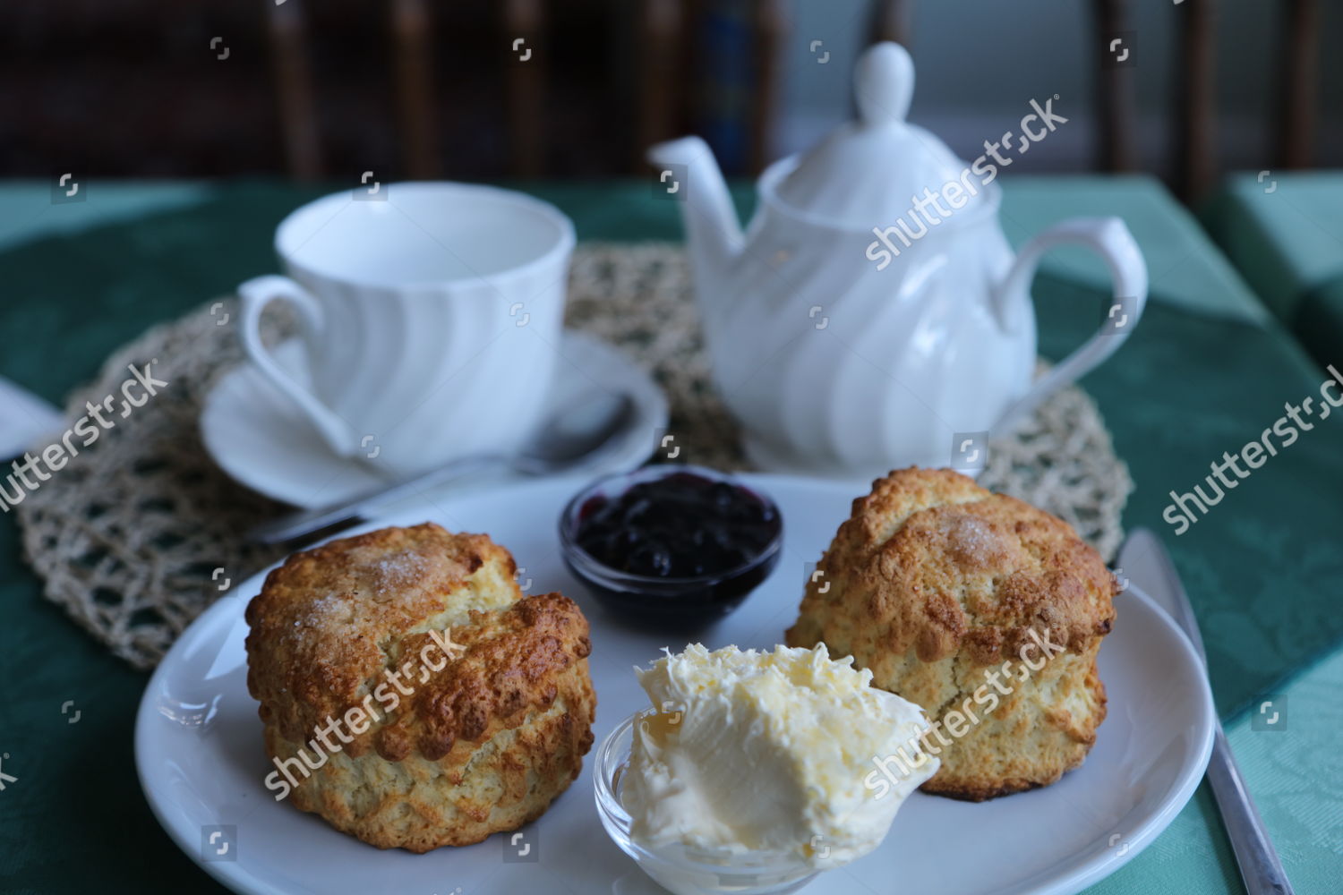 Somerset Cream Tea Scones Cream Whortleberry Editorial Stock Photo