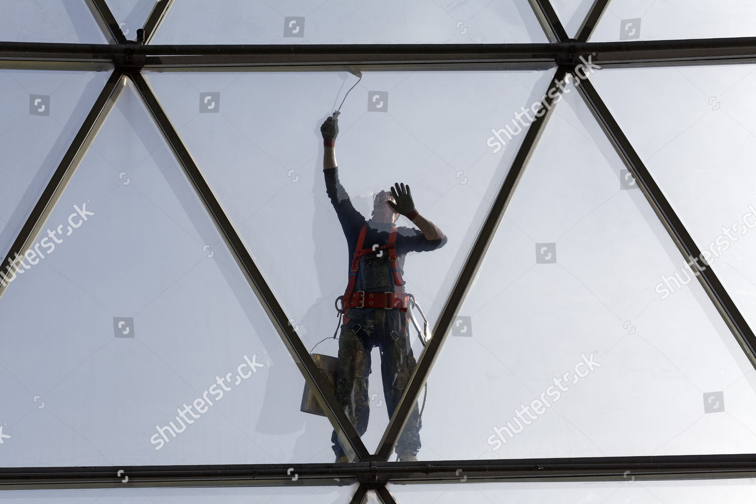Painter Painting Steel Tube Construction Glass Editorial Stock Photo