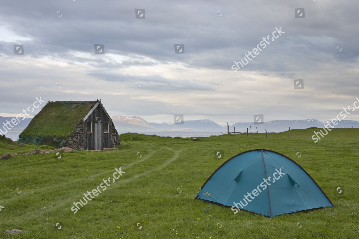 Small Cabin Tent Set Beside Grettislaug Swimming Editorial Stock