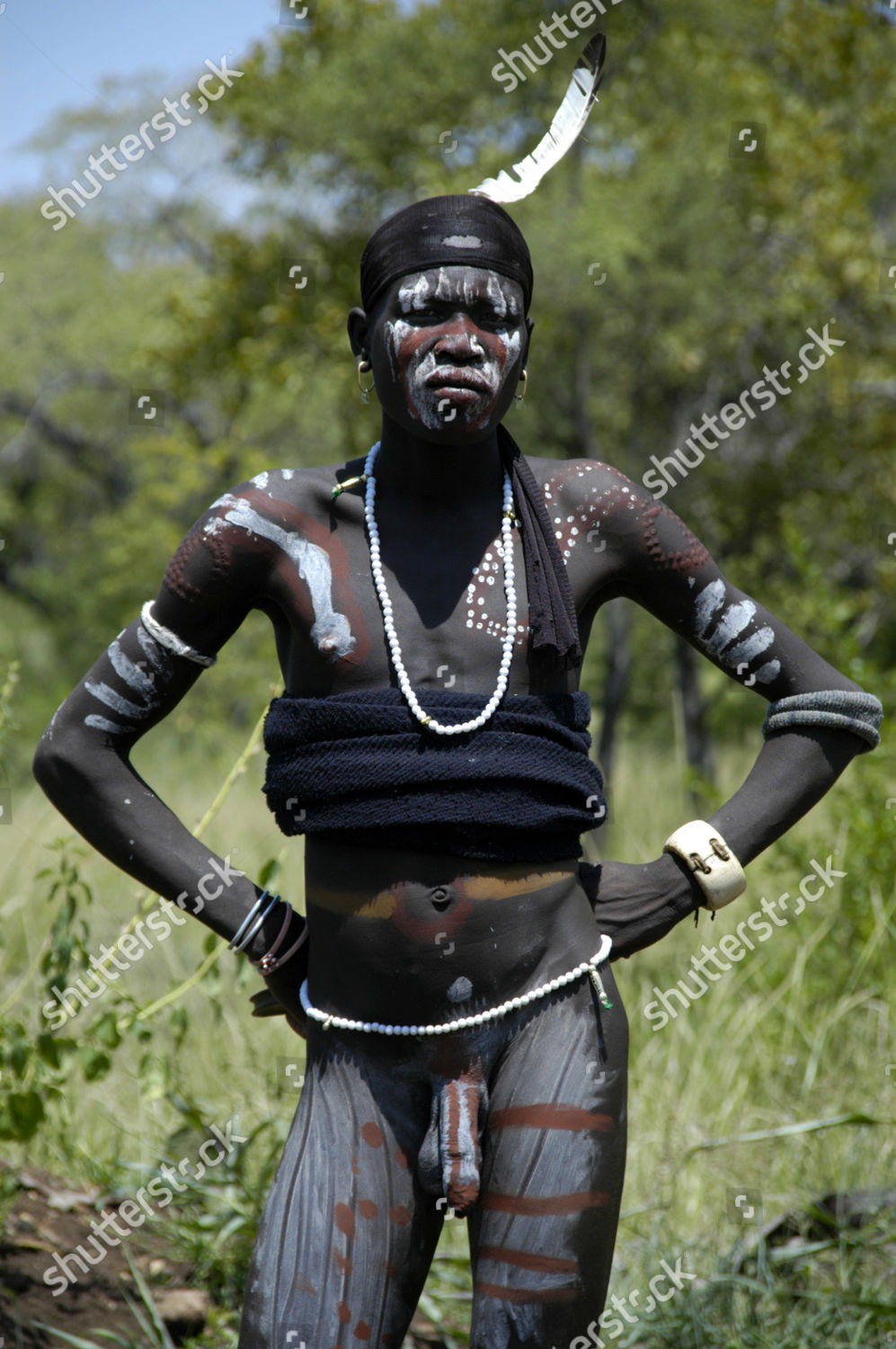 Naked Man Mursi People Wearing Feather Editorial Stock Photo - Stock Image  | Shutterstock