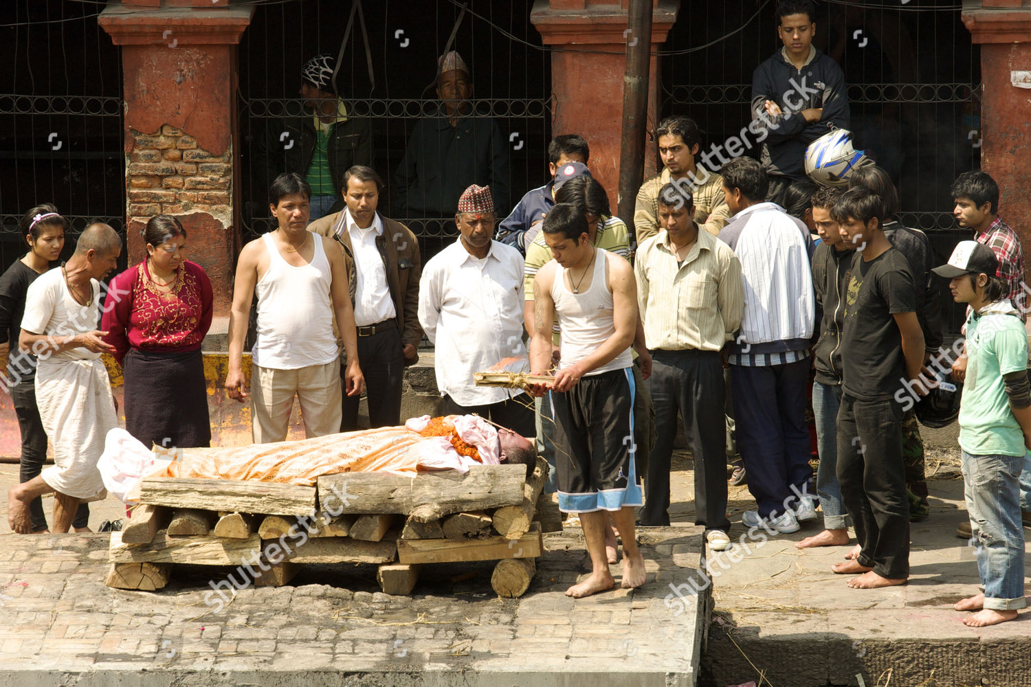 Traditional Funeral People Standing Around Body Editorial Stock Photo