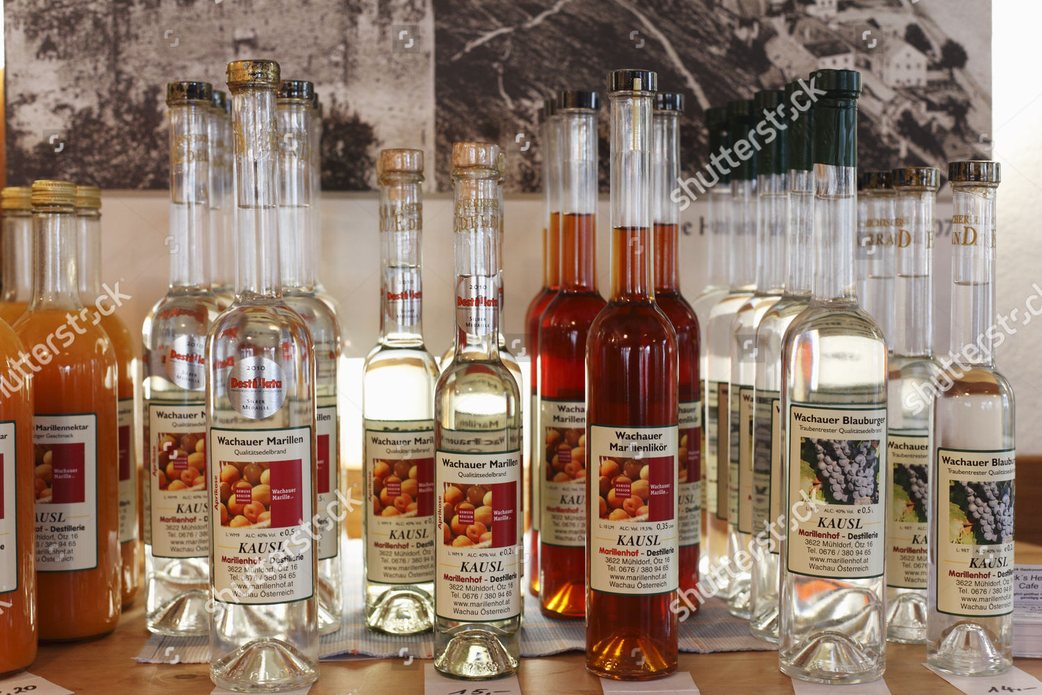 Bottles Schnapps Liquor Apricots Grapes Wachau Editorial Stock Photo