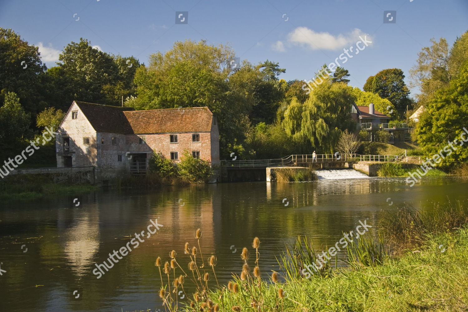 Red Brick Watermill Footbridge Over Weir Editorial Stock Photo - Stock ...