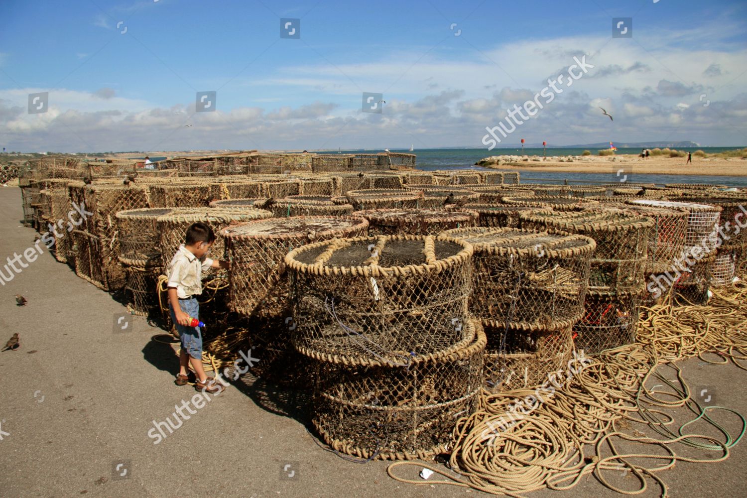 Child Stacks Crab Lobster Pots Christchurch Editorial Stock Photo