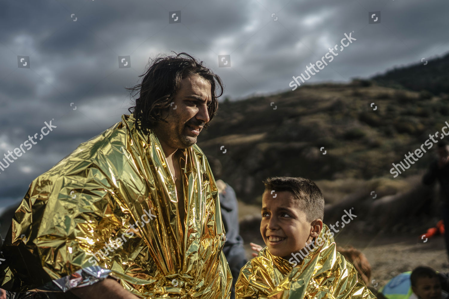 Father Son Wrapped Foil Blankets They Editorial Stock Photo Stock