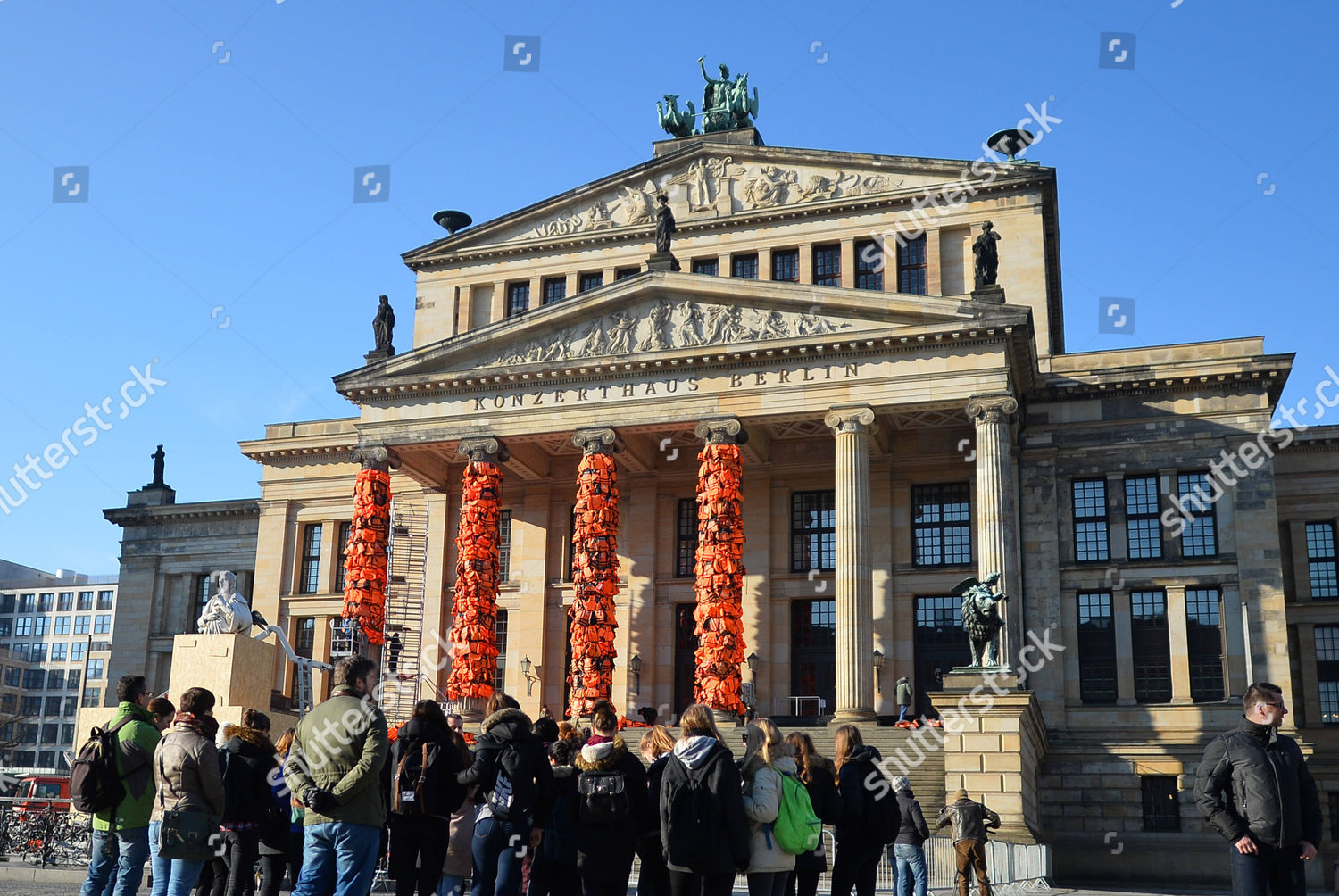 Passersby Watch Life Jackets Attached Pillars Konzerthaus