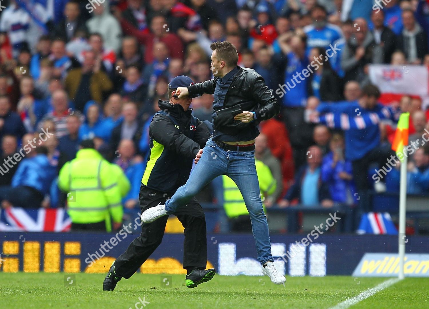 Pitch Invader Punches Face One Stewards Editorial Stock Photo Stock