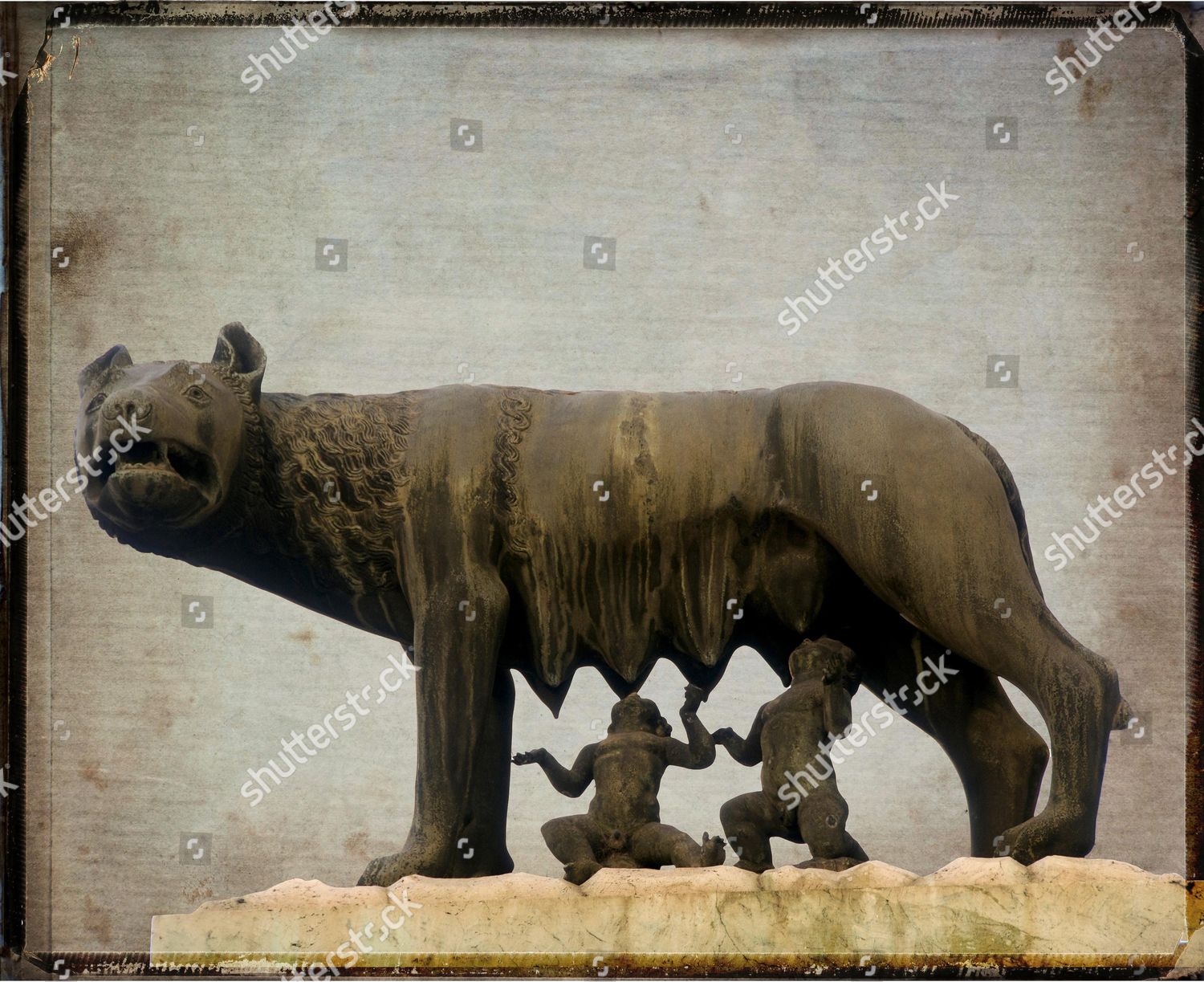 Sculpture Shewolf Romulus Remus Vintage Look Editorial Stock Photo ...