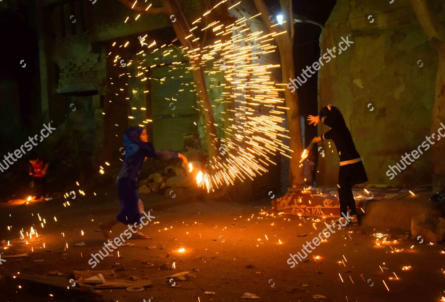 Egyptian Children Play Fire Crackers Celebrating Editorial Stock Photo