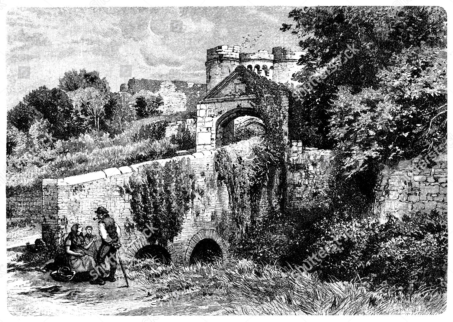 Historical Drawing 19th Century Carisbrooke Castle Editorial Stock ...