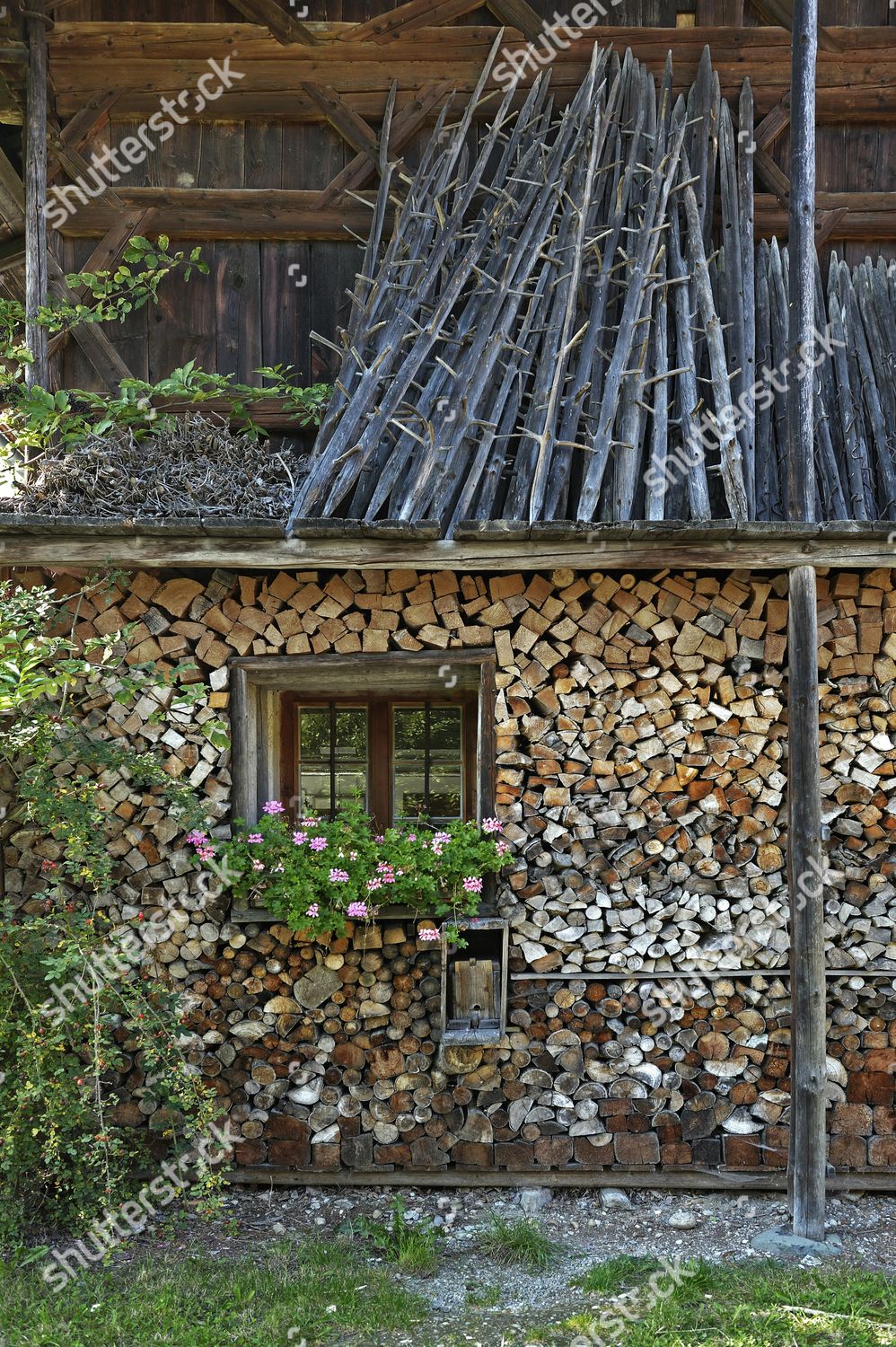Wood Pile Hay Drying Racks Bauernhausmuseum Editorial Stock Photo