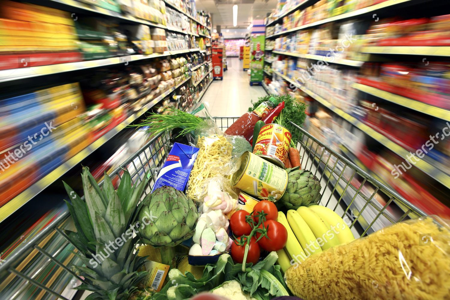 Full Shopping Trolley Being Pushed Down Editorial Stock Photo - Stock ...