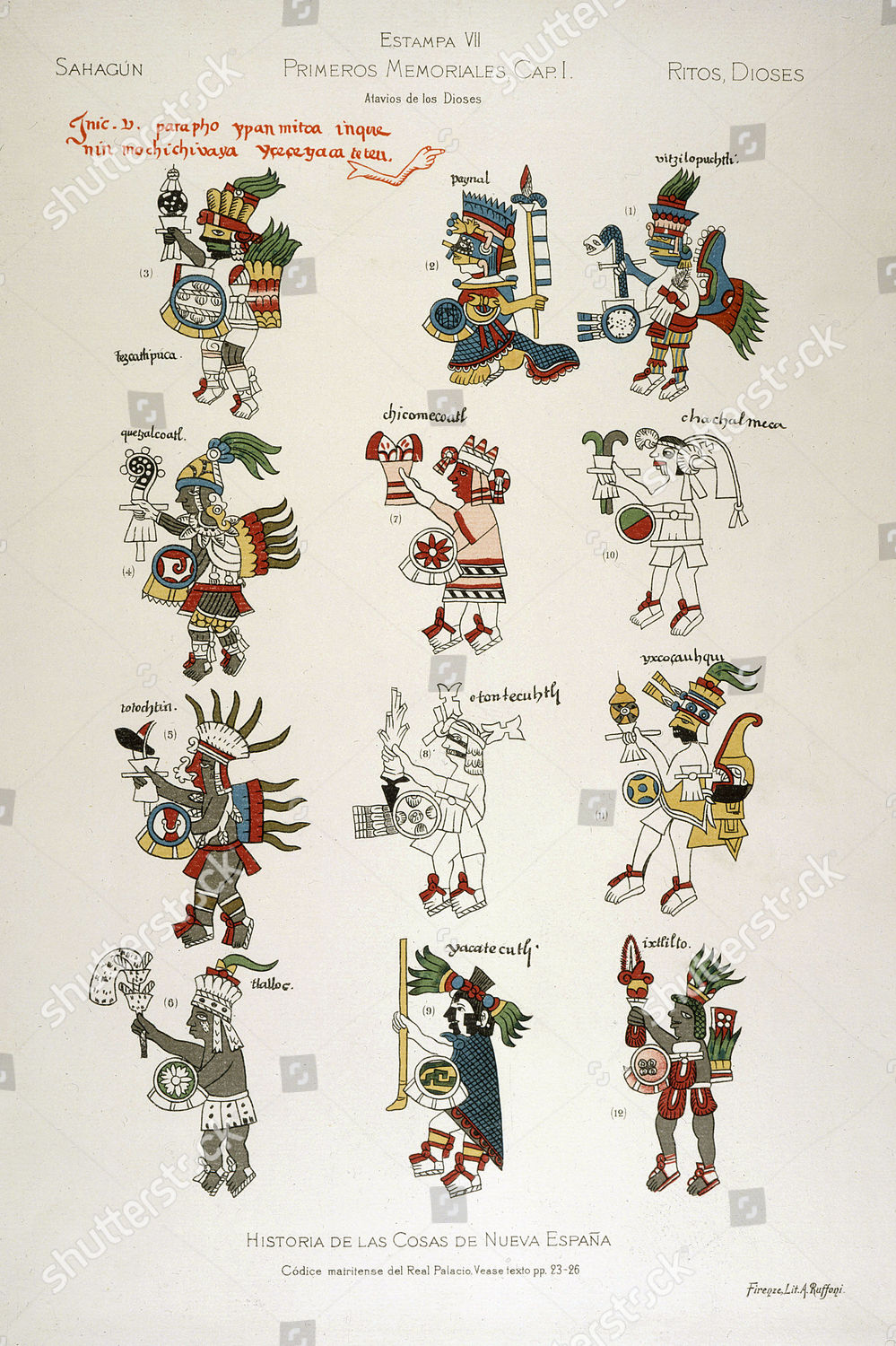 Aztec Gods Including Huitzilpochtli Tlaloc Quetzalcoatl Editorial Stock ...