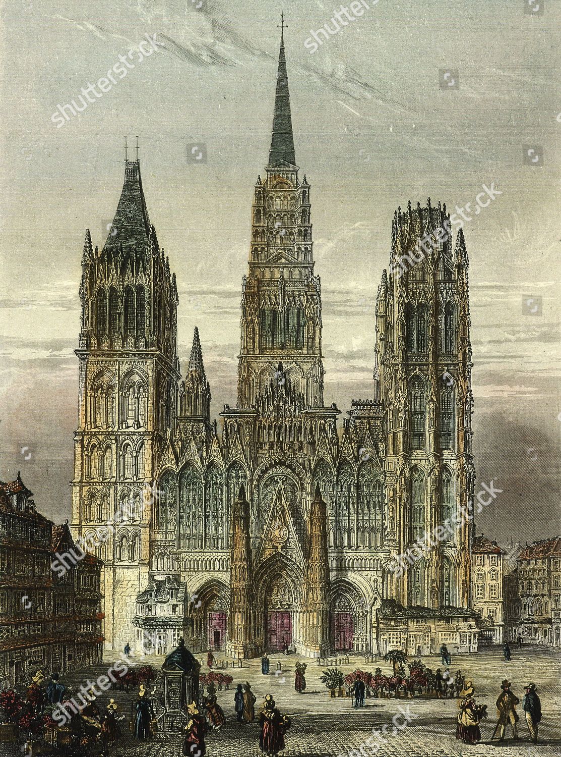 Cathedral Rouen France 19th Century Engraving Editorial Stock Photo ...