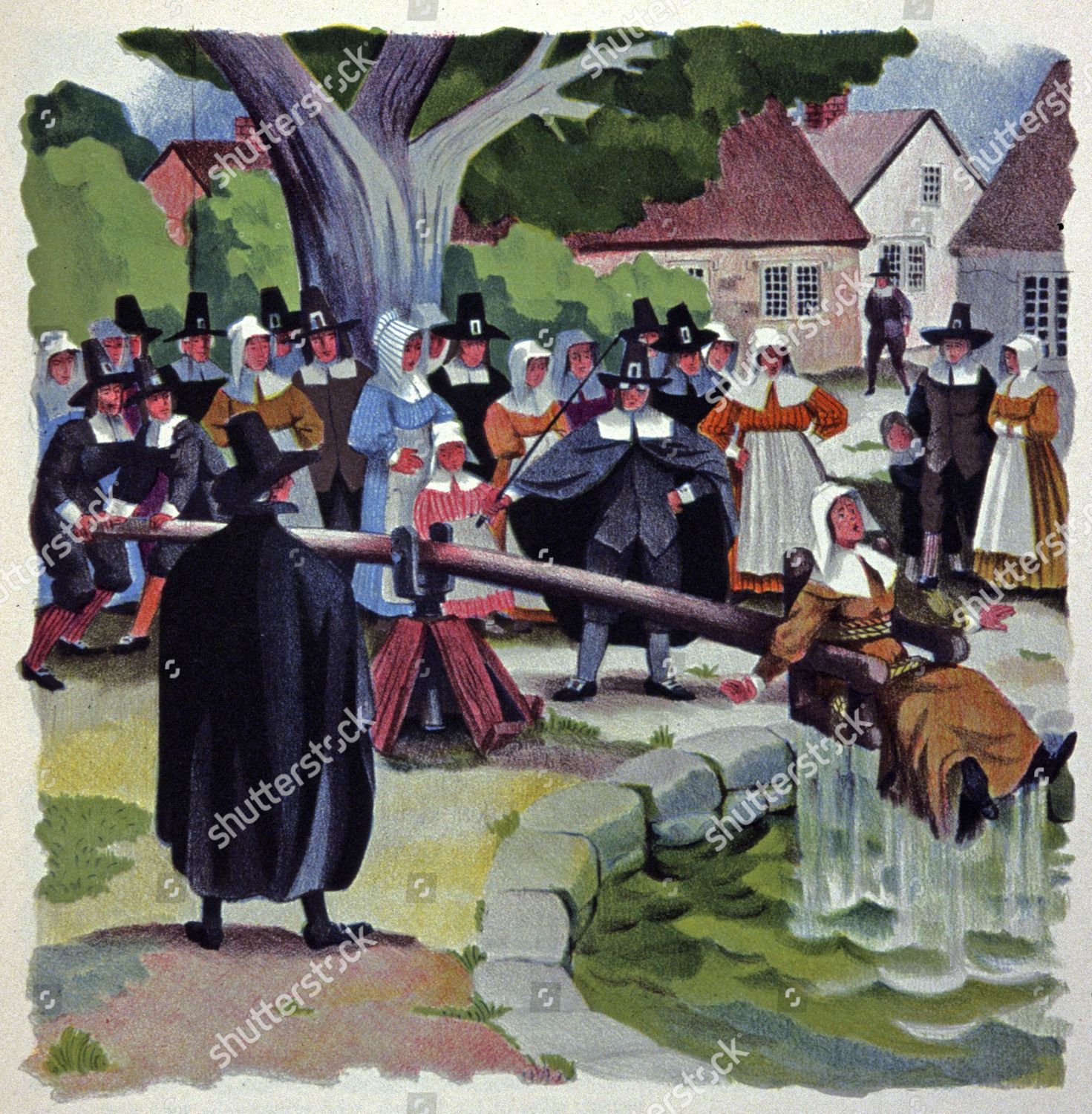 Puritans Using Ducking Stool Try Woman Editorial Stock Photo - Stock ...