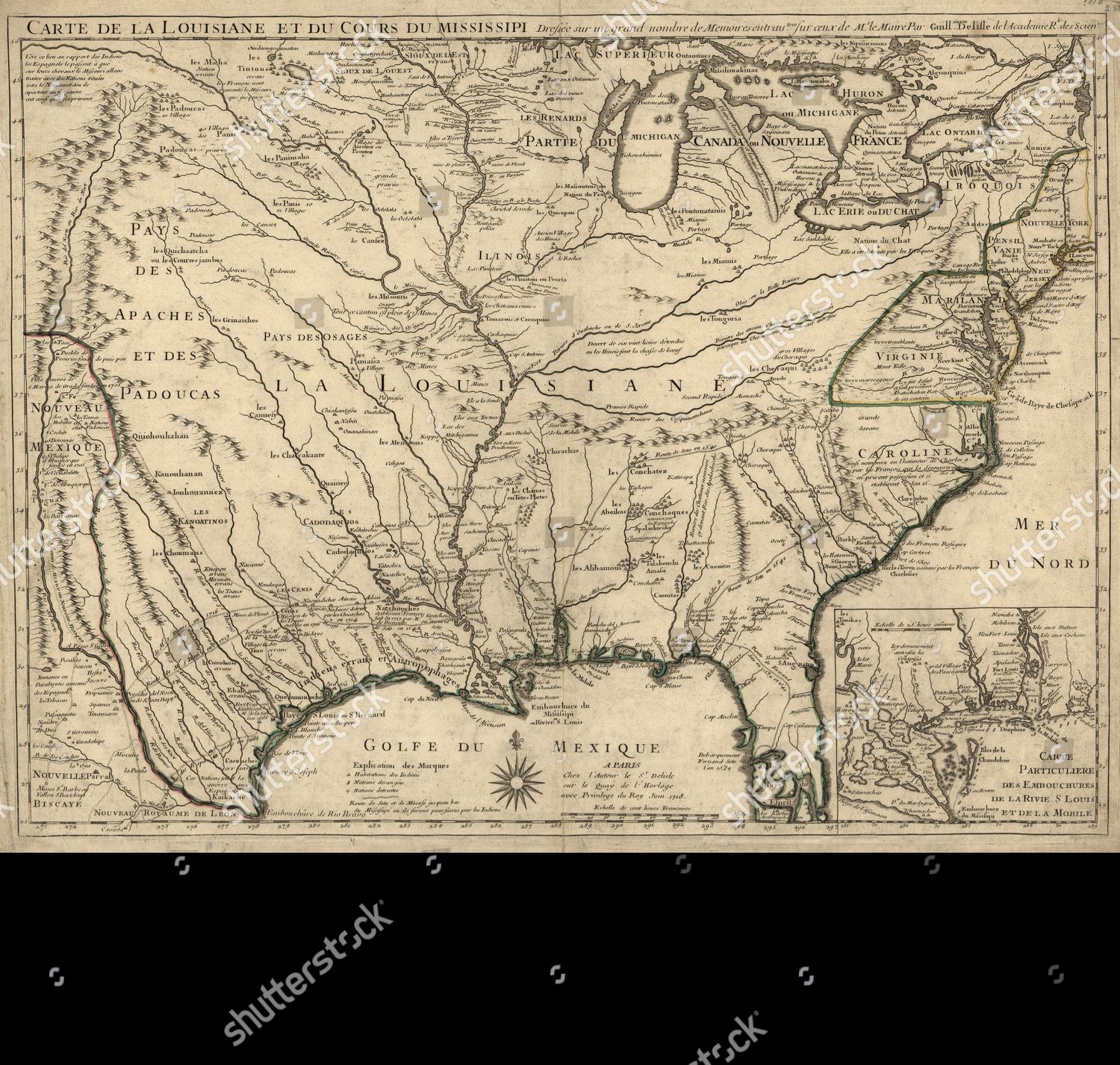 1718, A map of Louisiana and the course of the Mississippi River