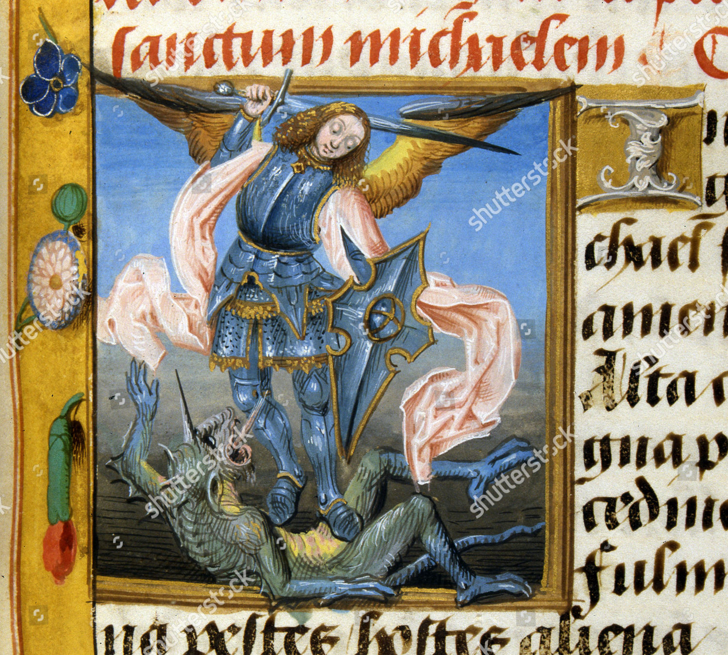 Saint Michael Archangel Flooring Dragon Manuscript Illumination