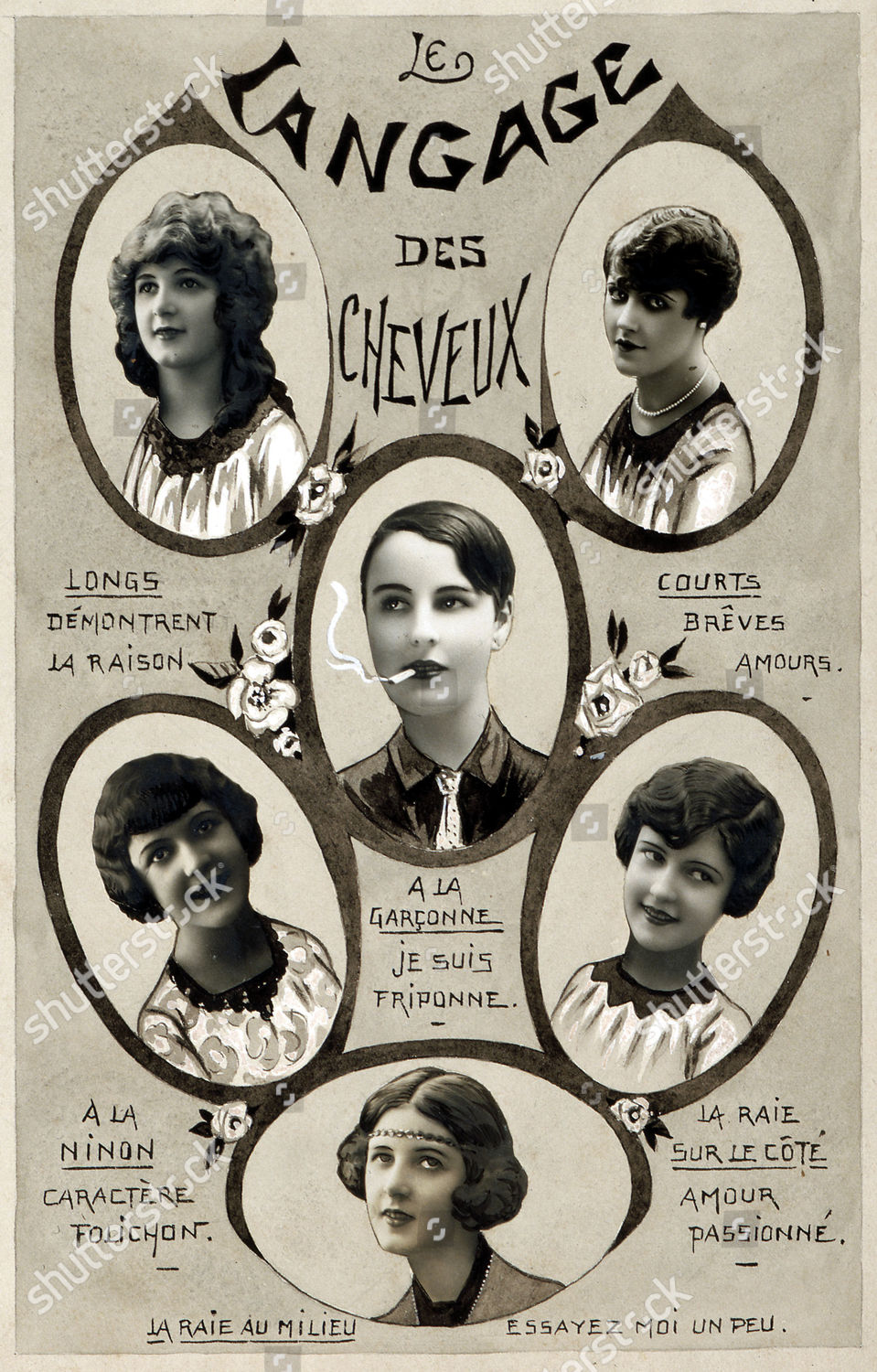 Language Hair Photographic Montage Hairstyles C 1920 Editorial