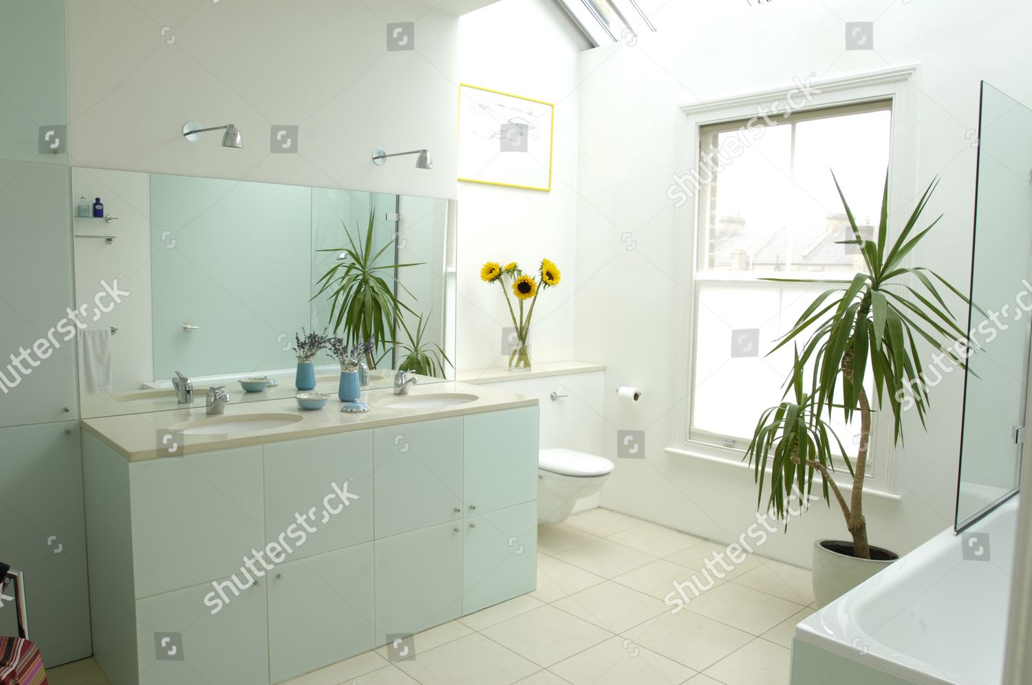 Modern Bathroom Limestone Flooring Fitted Cupboards Toughened