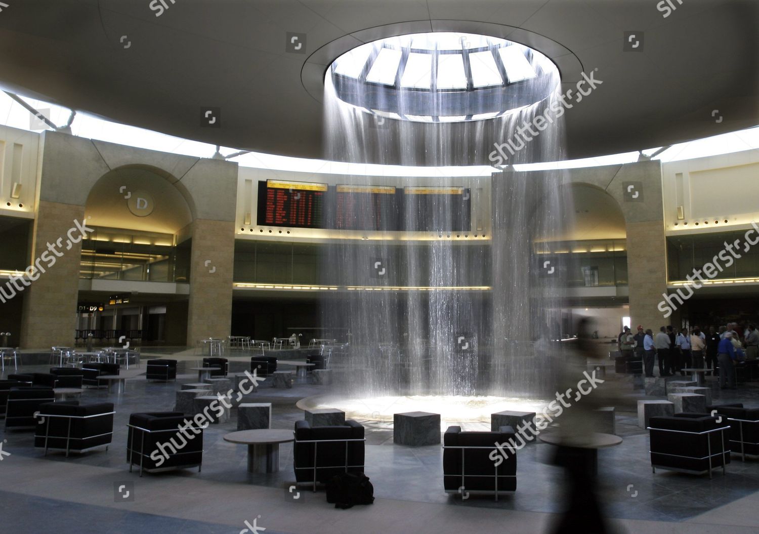 Huge Waterfall Rotunda Plaza Area Departure Lounge Editorial - 