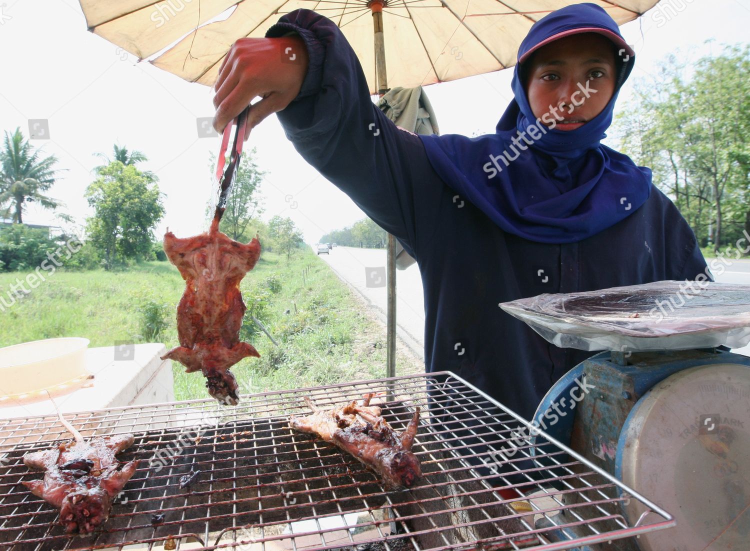 Thai Vendor Prepares Roasted Field Rats Sale Editorial