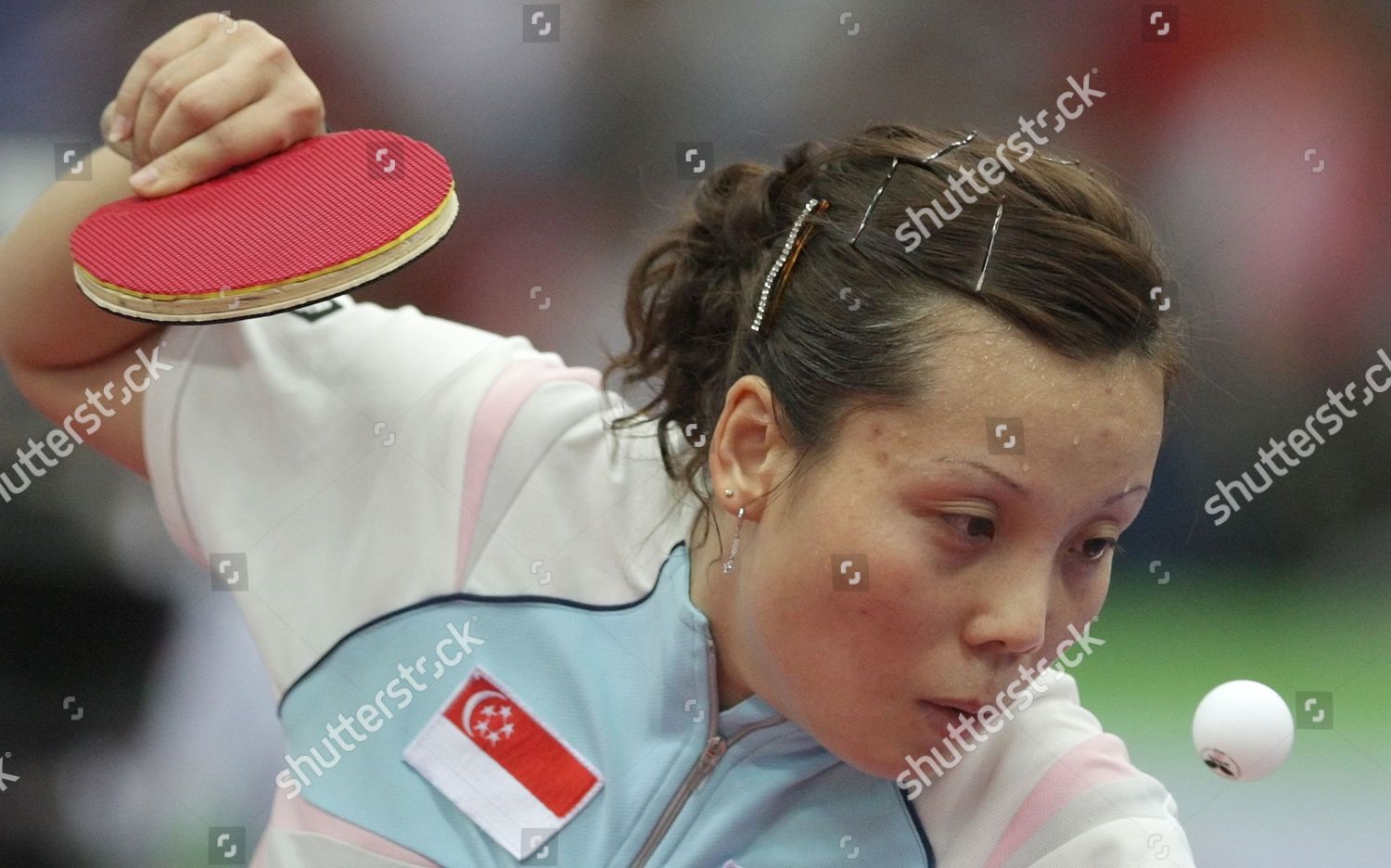 Wang Yuegu Singapore Serves Ball During Editorial Stock Photo Stock