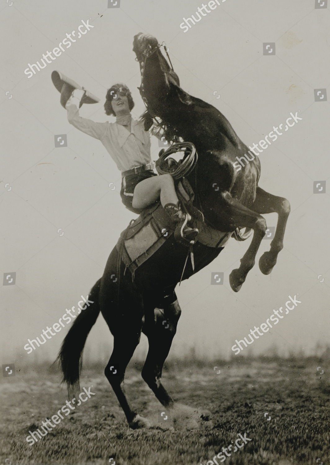 Cowgirl On Rearing Horse C1930s Not Editorial Stock Photo - Stock Image ...