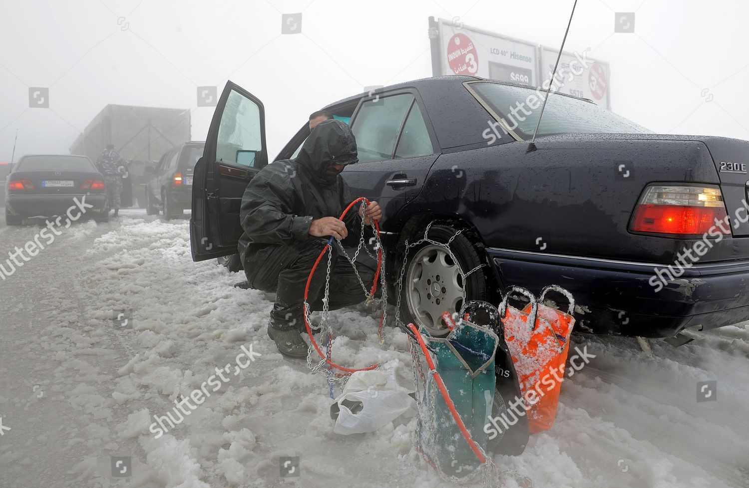 Lebanese Man Puts Snow Chains On His Editorial Stock Photo Stock