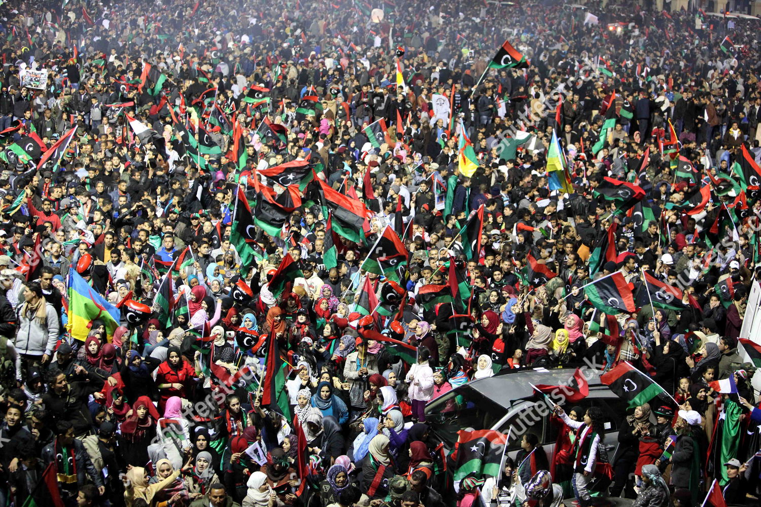 Libyans Wave National Flags They Celebrate Editorial Stock Photo ...