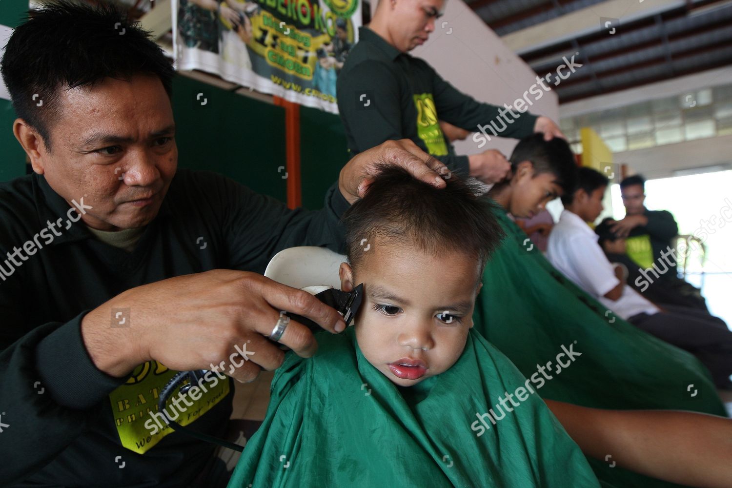 Filipino Boys Get Free Haircuts Philippine Army Editorial Stock