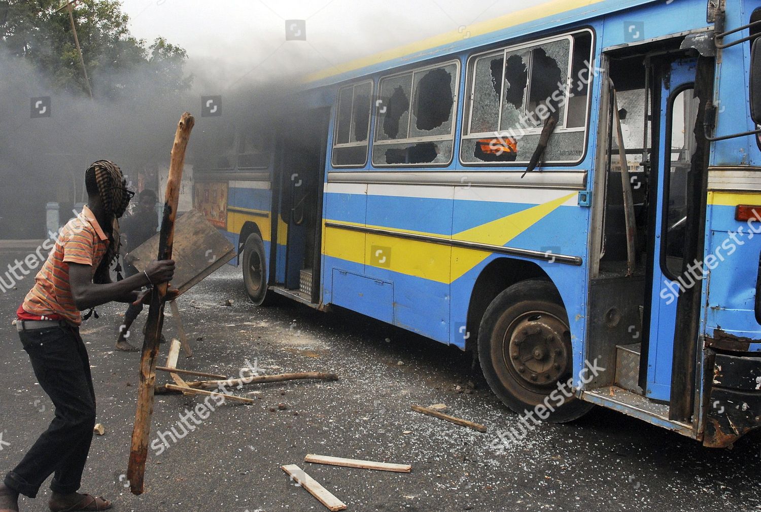 Senegalese Demostrators Destroy Bus During Riots Editorial Stock Photo ...
