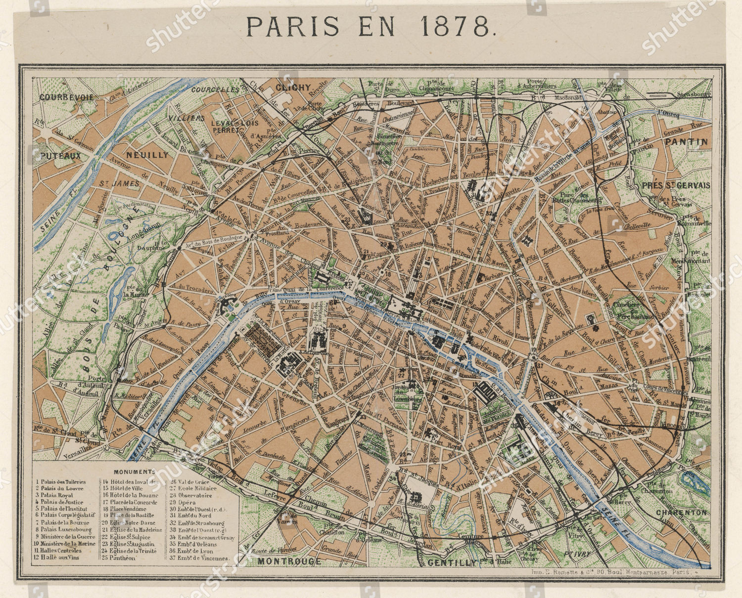 Aerial Map Paris Showing Important Monuments Editorial Stock Photo ...